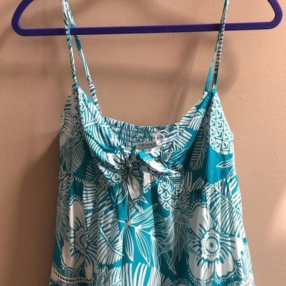 Trina Turk Glorious midi teal white tropical floral dress Small New with Tags - Picture 3 of 9